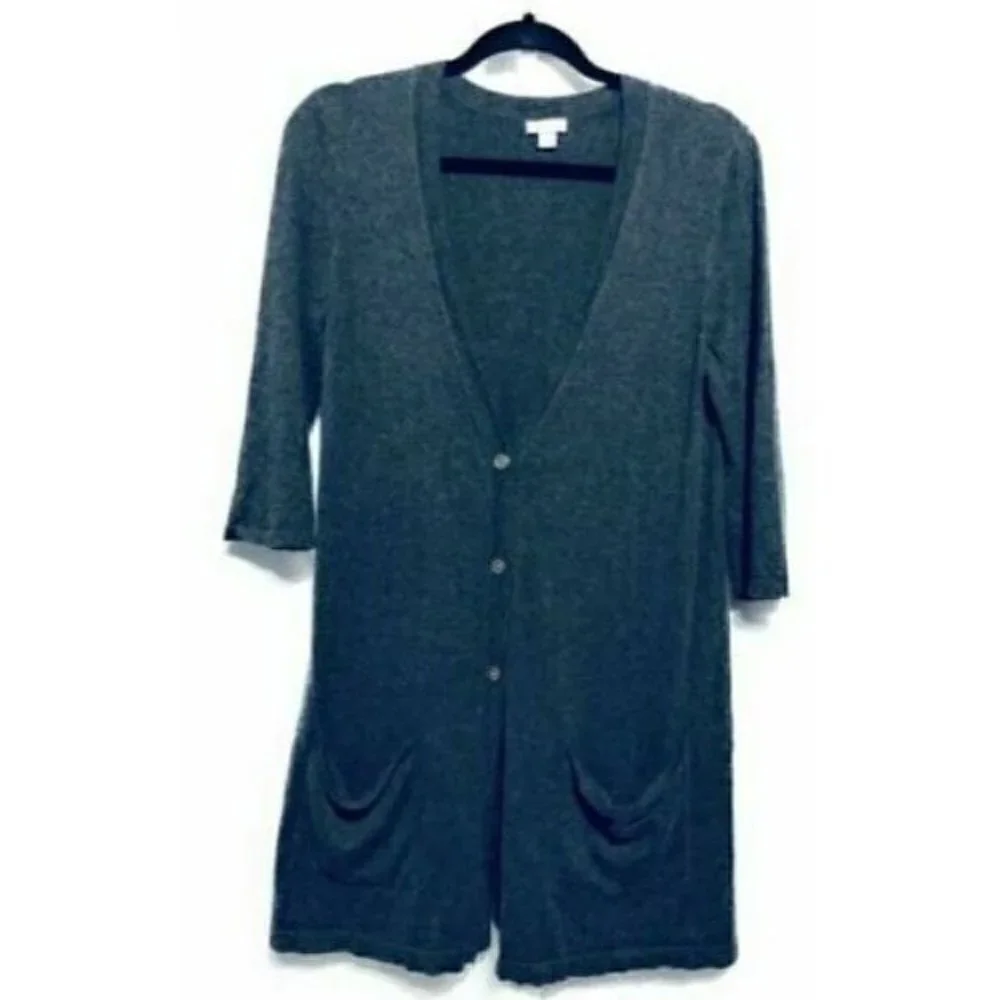 J Jill Womens Size XS Dark Gray Long Cardigan Sweater Cotton Cashmere